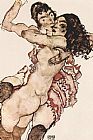 Egon Schiele Pair of Women Women embracing each other painting
